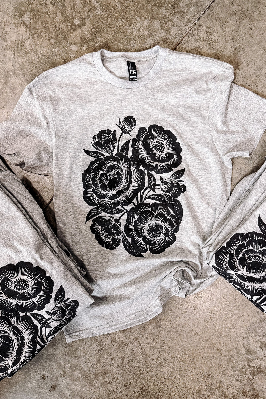 Linocut Flower Graphic Tee - Light Heather Grey