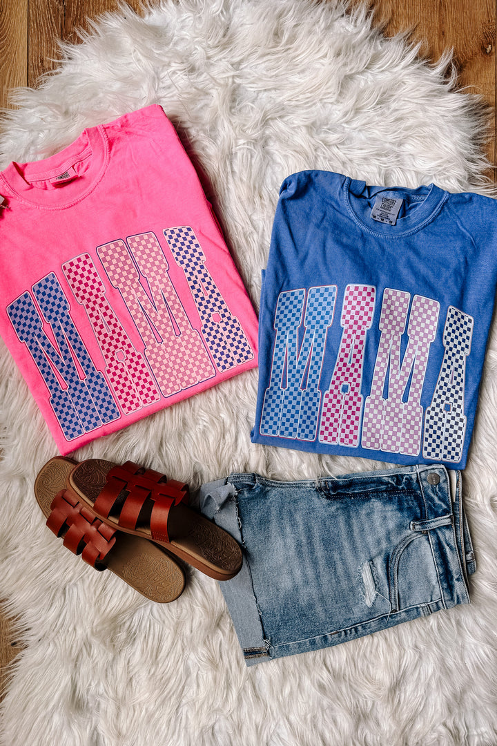 Colorful Checkered MAMA Graphic Tee - Multiple Colors