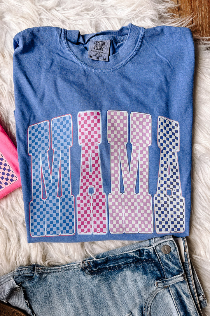Colorful Checkered MAMA Graphic Tee - Multiple Colors