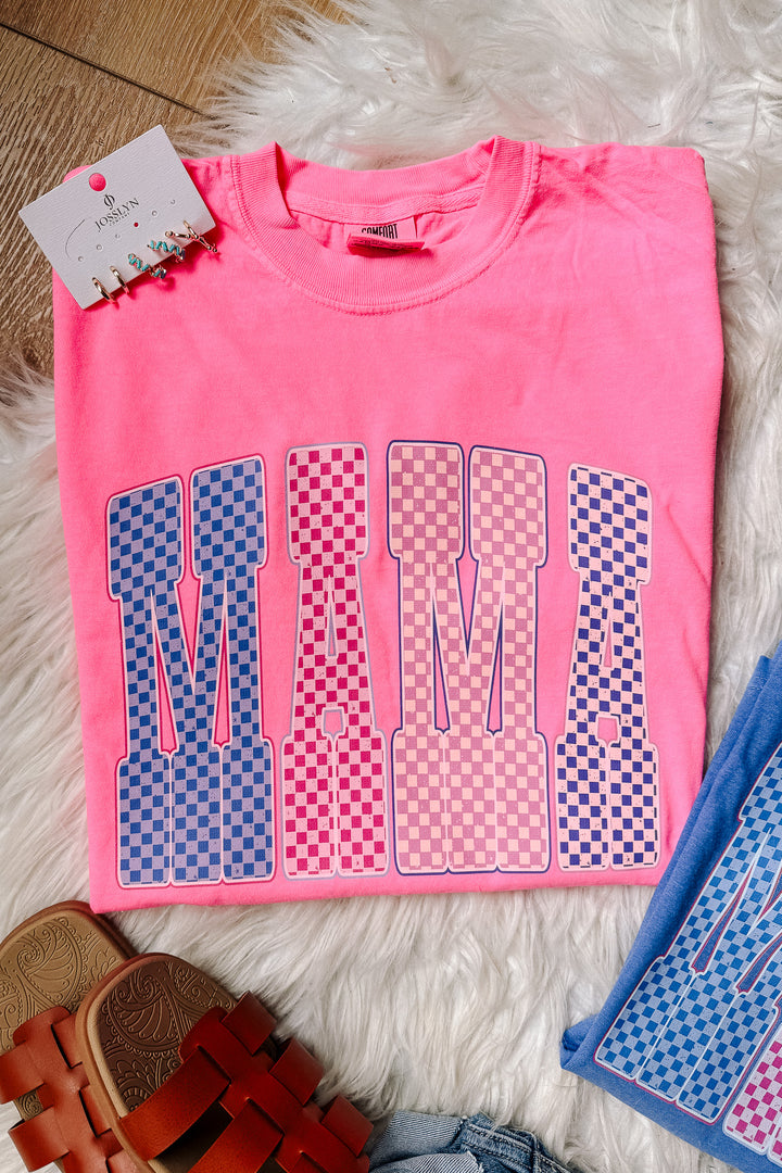 Colorful Checkered MAMA Graphic Tee - Multiple Colors