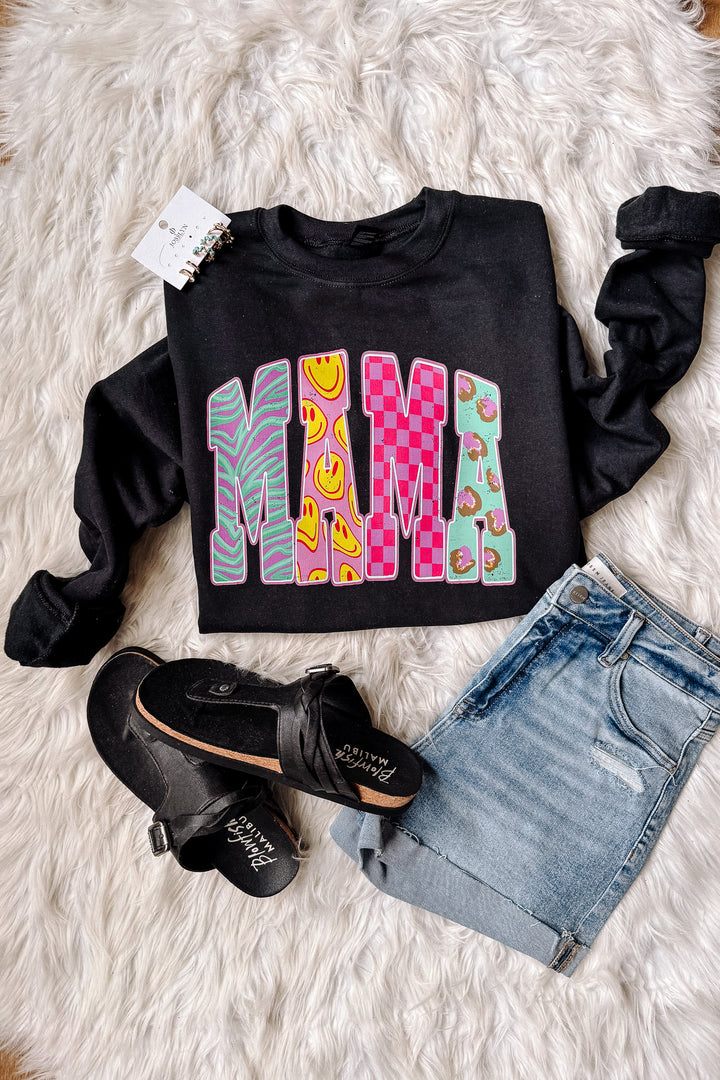 Y2K Patterns MAMA Graphic Sweatshirt - Black