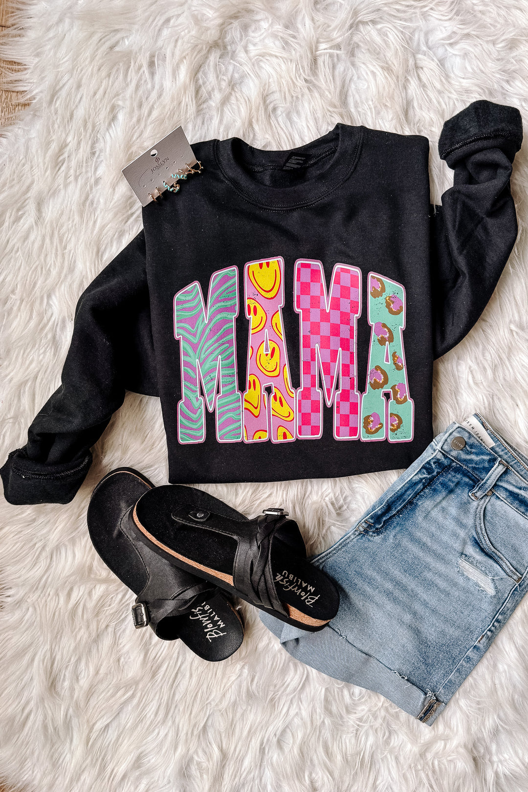 Y2K Patterns MAMA Graphic Sweatshirt - Black