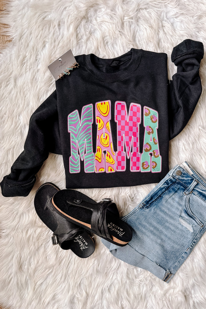 Y2K Patterns MAMA Graphic Sweatshirt - Black