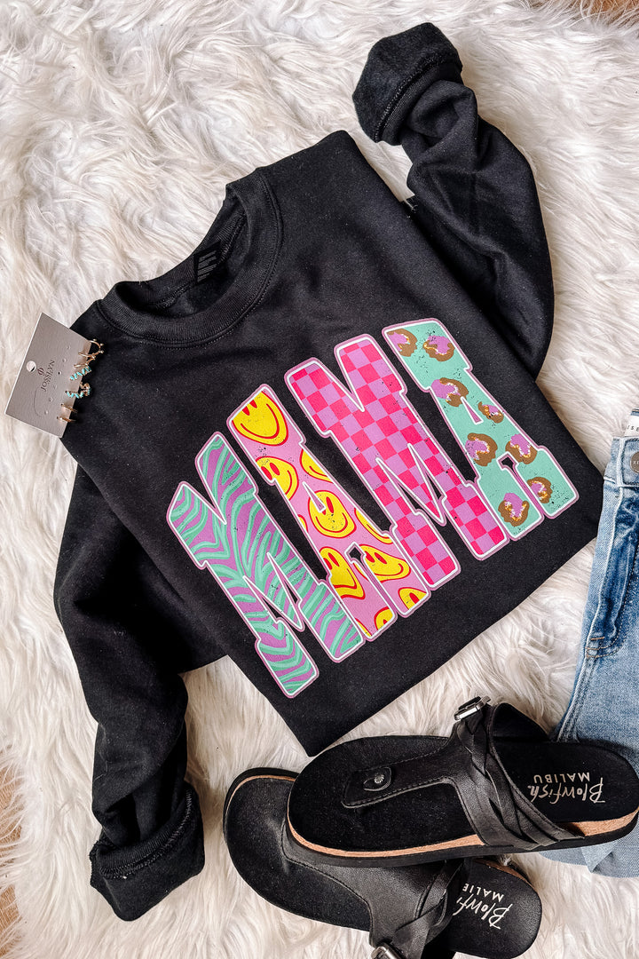 Y2K Patterns MAMA Graphic Sweatshirt - Black