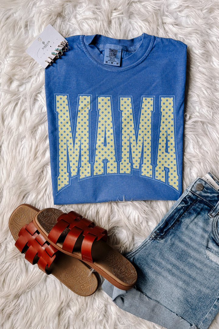 Yellow Polka Dot MAMA Graphic Tee - Flo Blue
