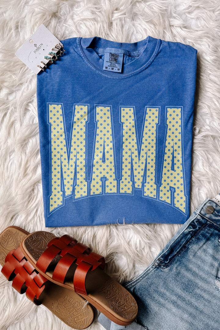 Yellow Polka Dot MAMA Graphic Tee - Flo Blue