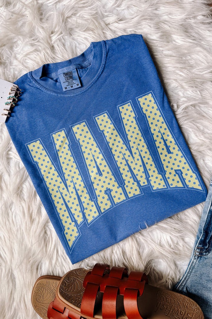 Yellow Polka Dot MAMA Graphic Tee - Flo Blue