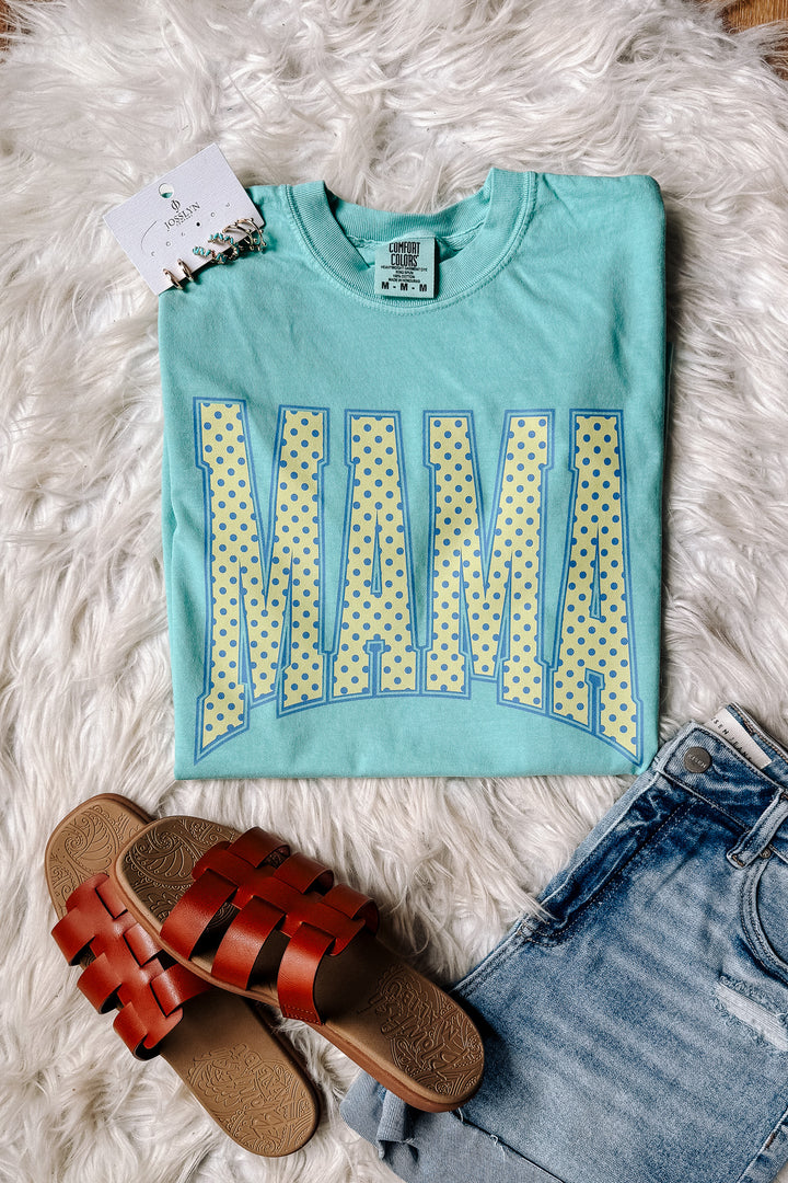 Yellow Polka Dot MAMA Graphic Tee - Chalky Mint