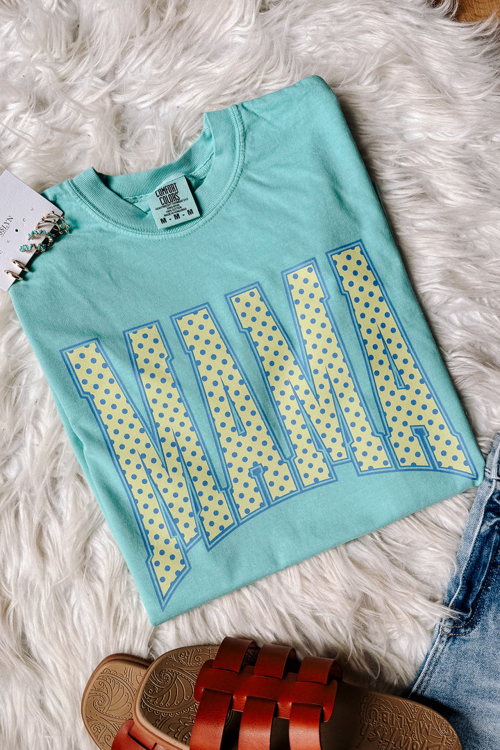 Yellow Polka Dot MAMA Graphic Tee - Chalky Mint