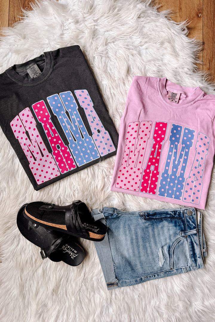 Pastel Polka Dots MAMA Graphic Tee - Multiple Colors