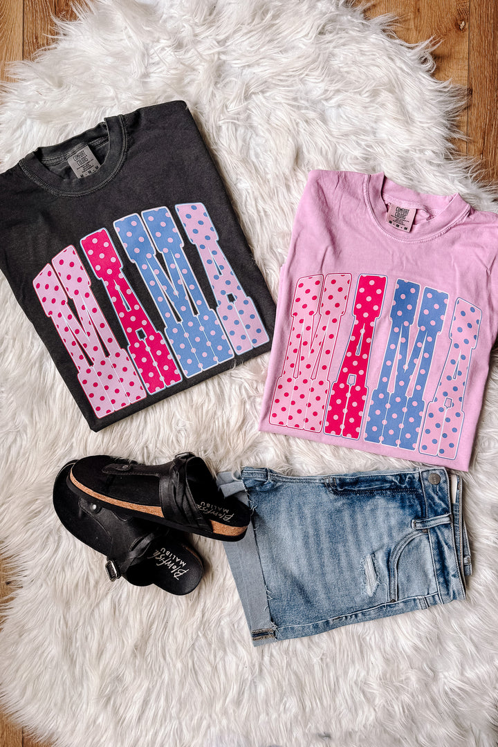 Pastel Polka Dots MAMA Graphic Tee - Multiple Colors