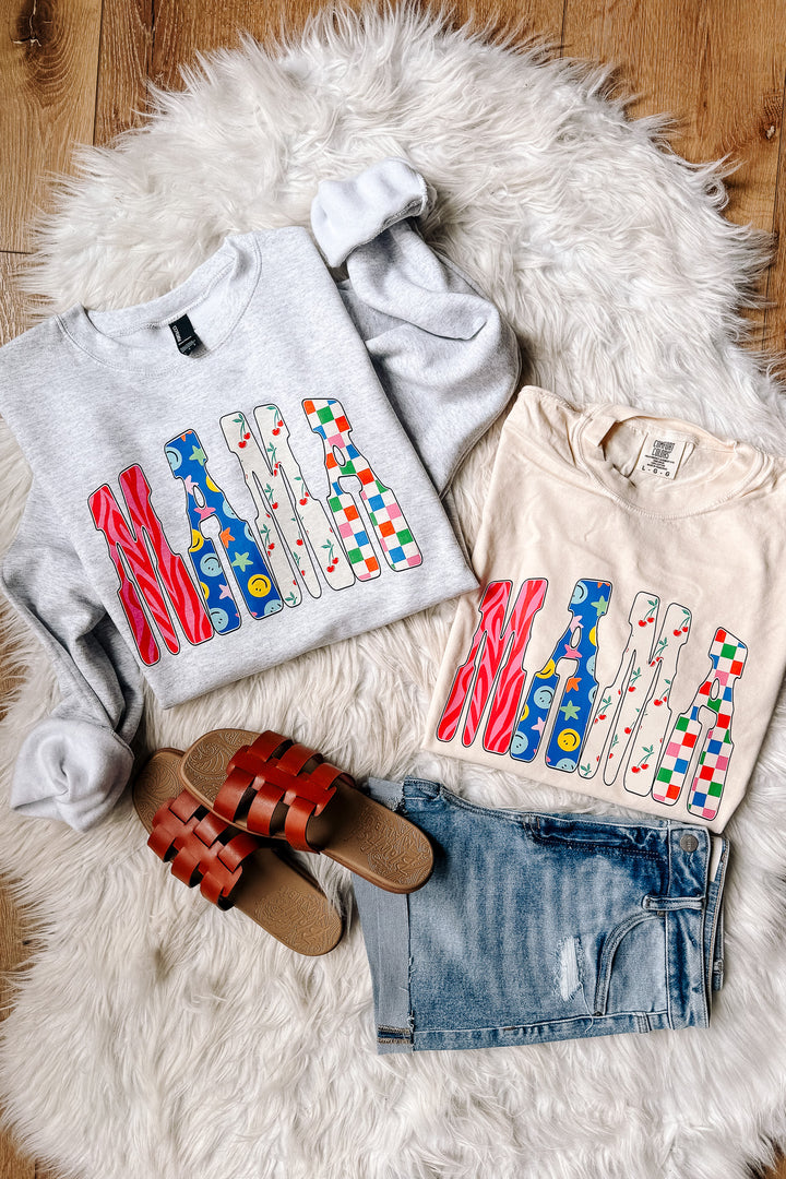 Retro Cherry Checkered MAMA Graphic Tee - Ivory