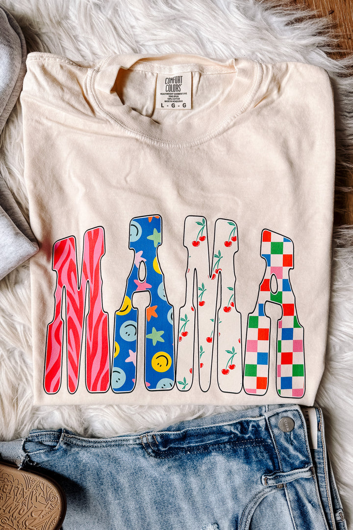 Retro Cherry Checkered MAMA Graphic Tee - Ivory