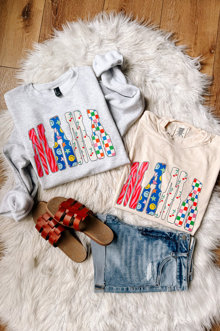 Retro Cherry Checkered MAMA Graphic Tee - Ivory