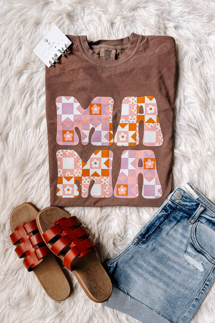Quilted MAMA Graphic Tee - Espresso