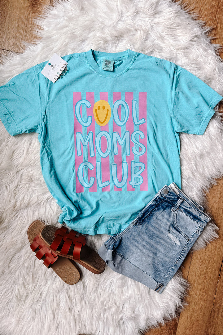 Smile Stripe Cool Moms Club Graphic Tee - Lagoon