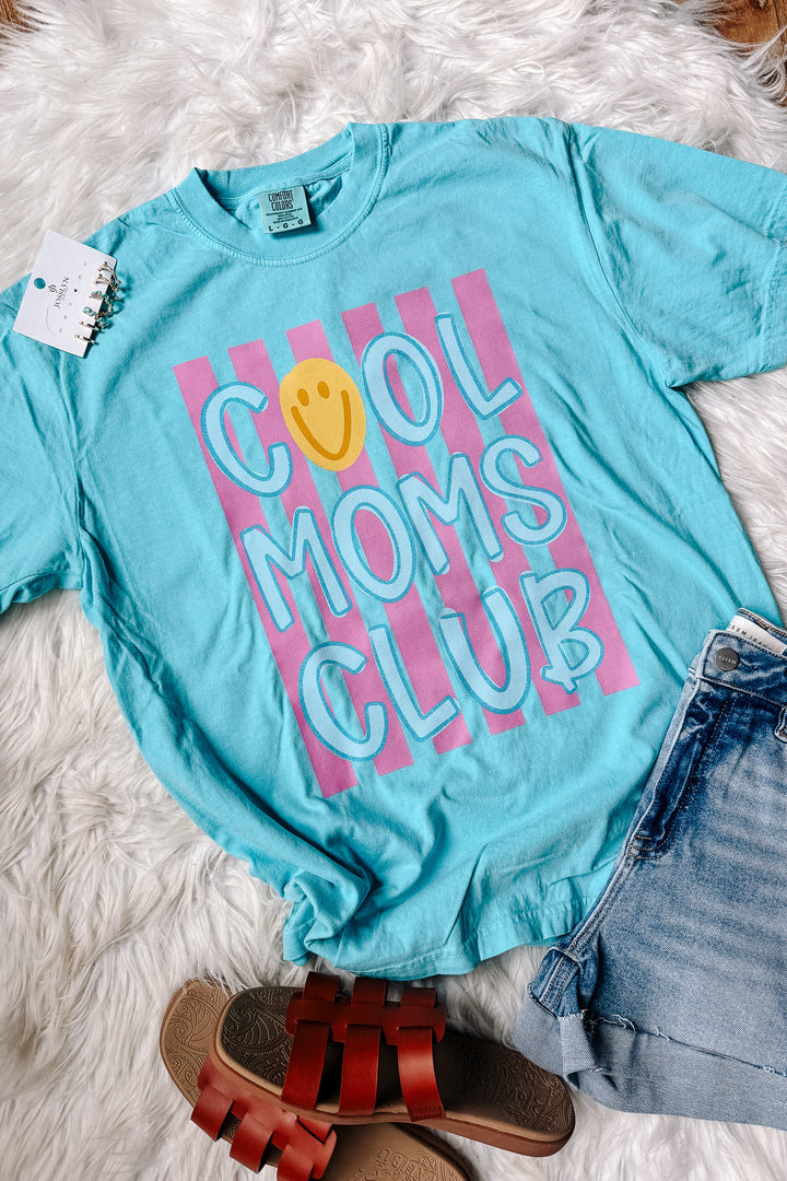 Smile Stripe Cool Moms Club Graphic Tee - Lagoon