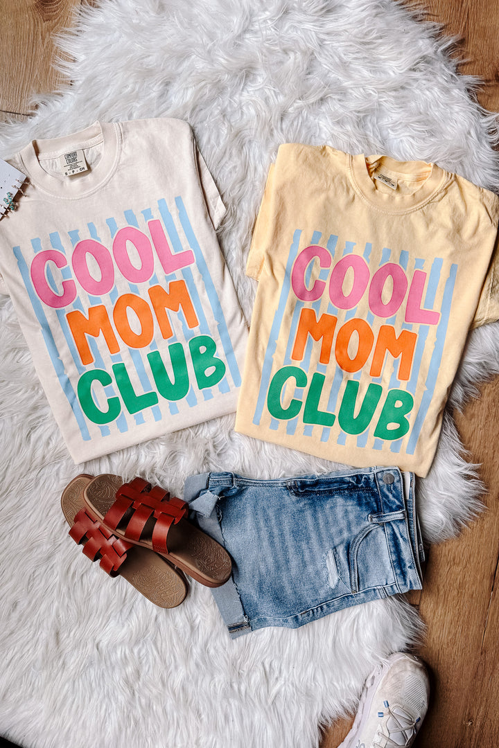 Blue Striped Cool Mom Club Graphic Tee - Multiple Colors