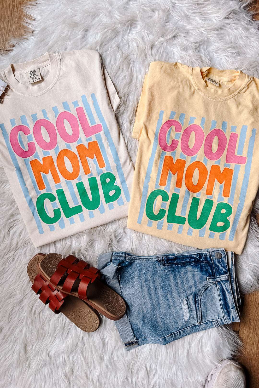 Blue Striped Cool Mom Club Graphic Tee - Multiple Colors