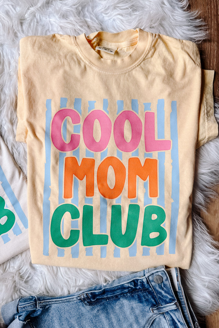 Blue Striped Cool Mom Club Graphic Tee - Multiple Colors