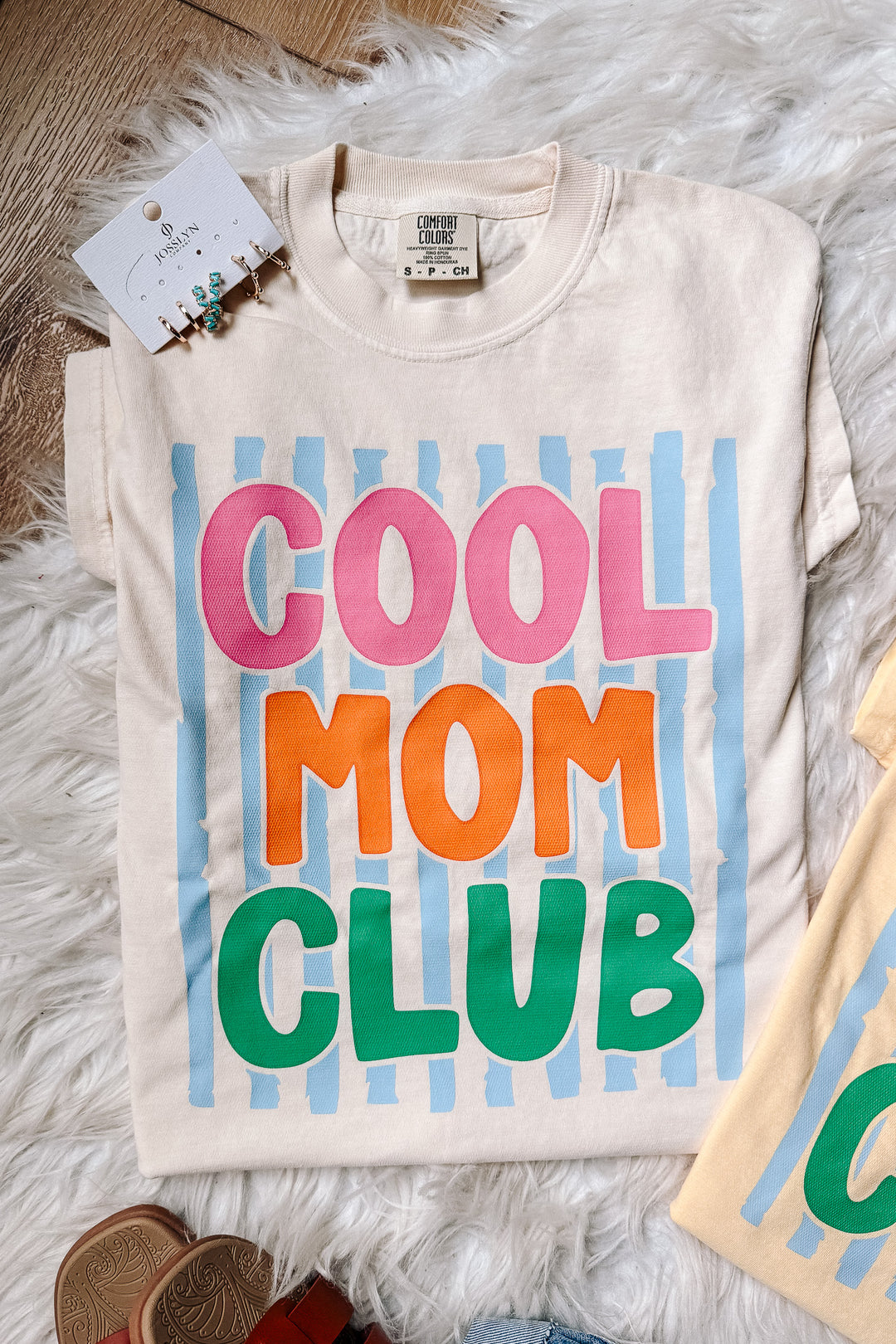Blue Striped Cool Mom Club Graphic Tee - Multiple Colors
