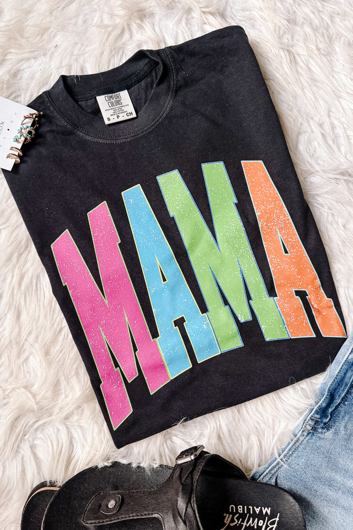 Neon Block Letter MAMA Graphic Tee - Black