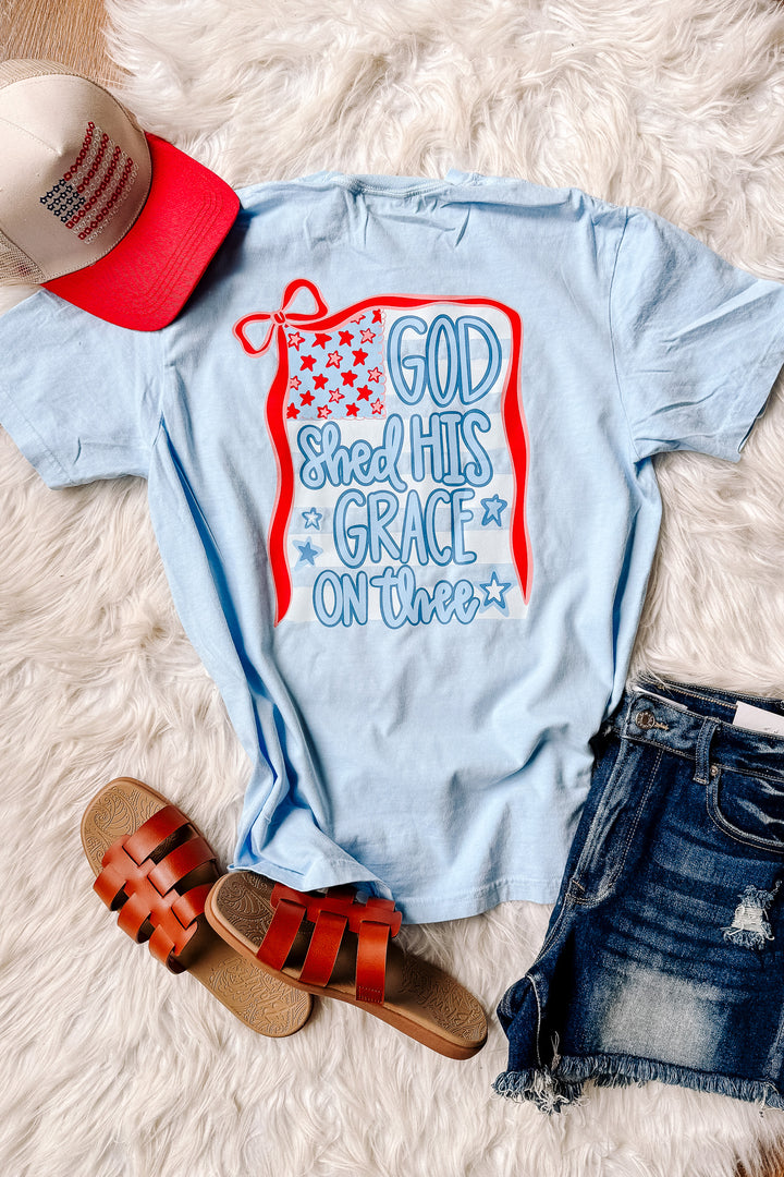 God Shed His Grace Front & Back Graphic Tee - Hydrangea