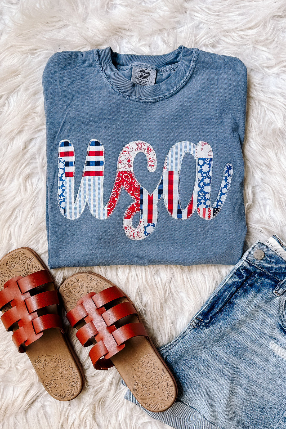 All American Patchwork Graphic Tee - Blue Jean