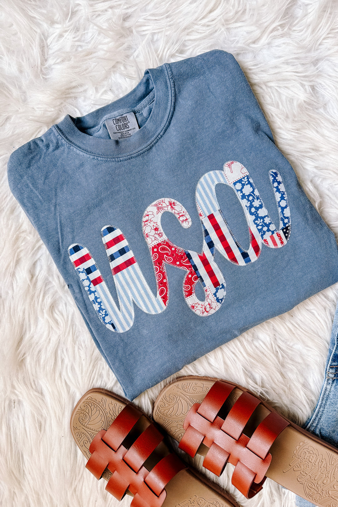 All American Patchwork Graphic Tee - Blue Jean