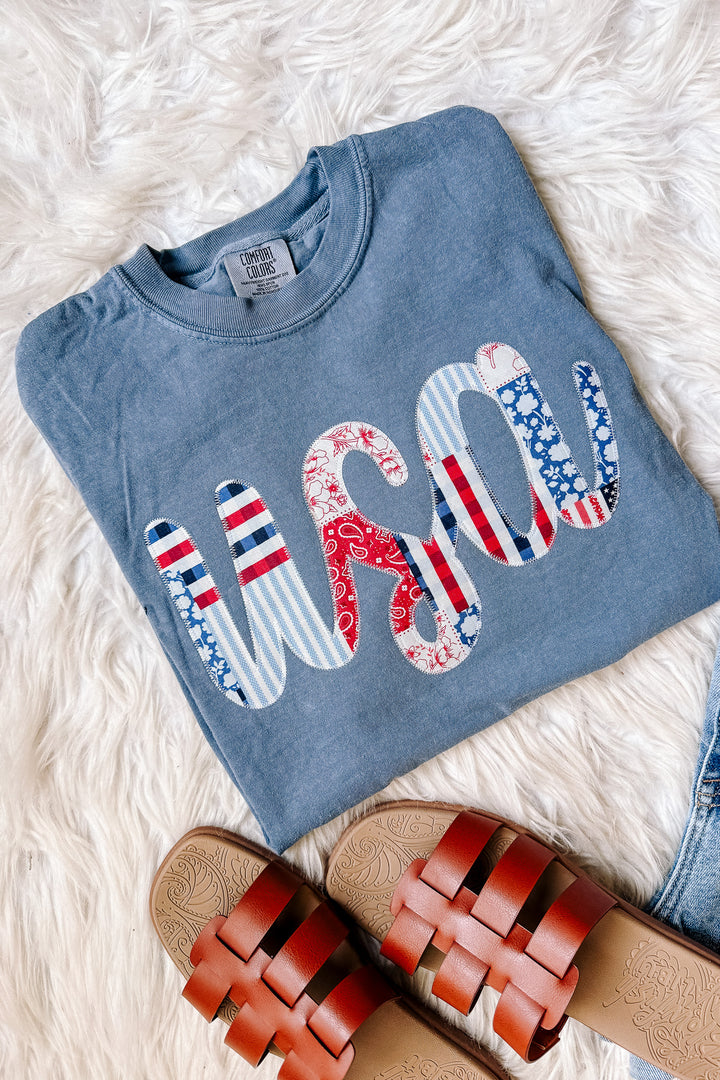 All American Patchwork Graphic Tee - Blue Jean