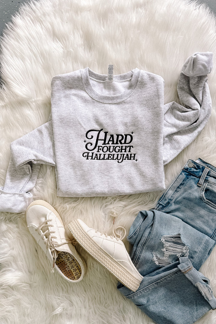 Hard Fought Hallelujah Embroidered Sweatshirt - Ash Grey