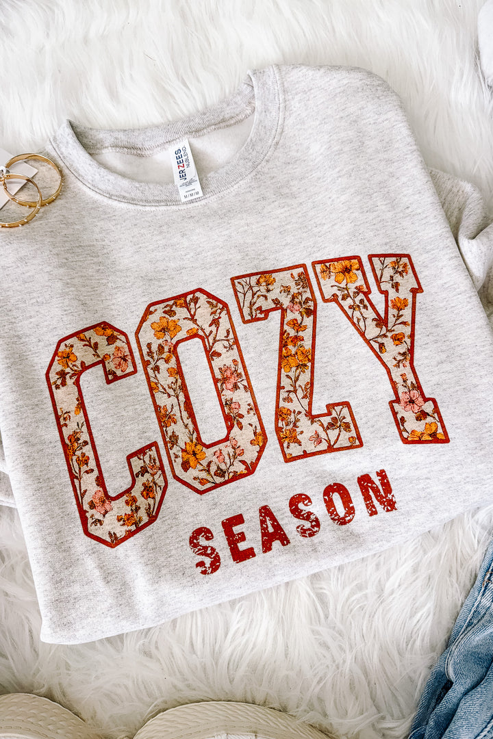 Floral Cozy Season Graphic Sweatshirt - Oatmeal Heather