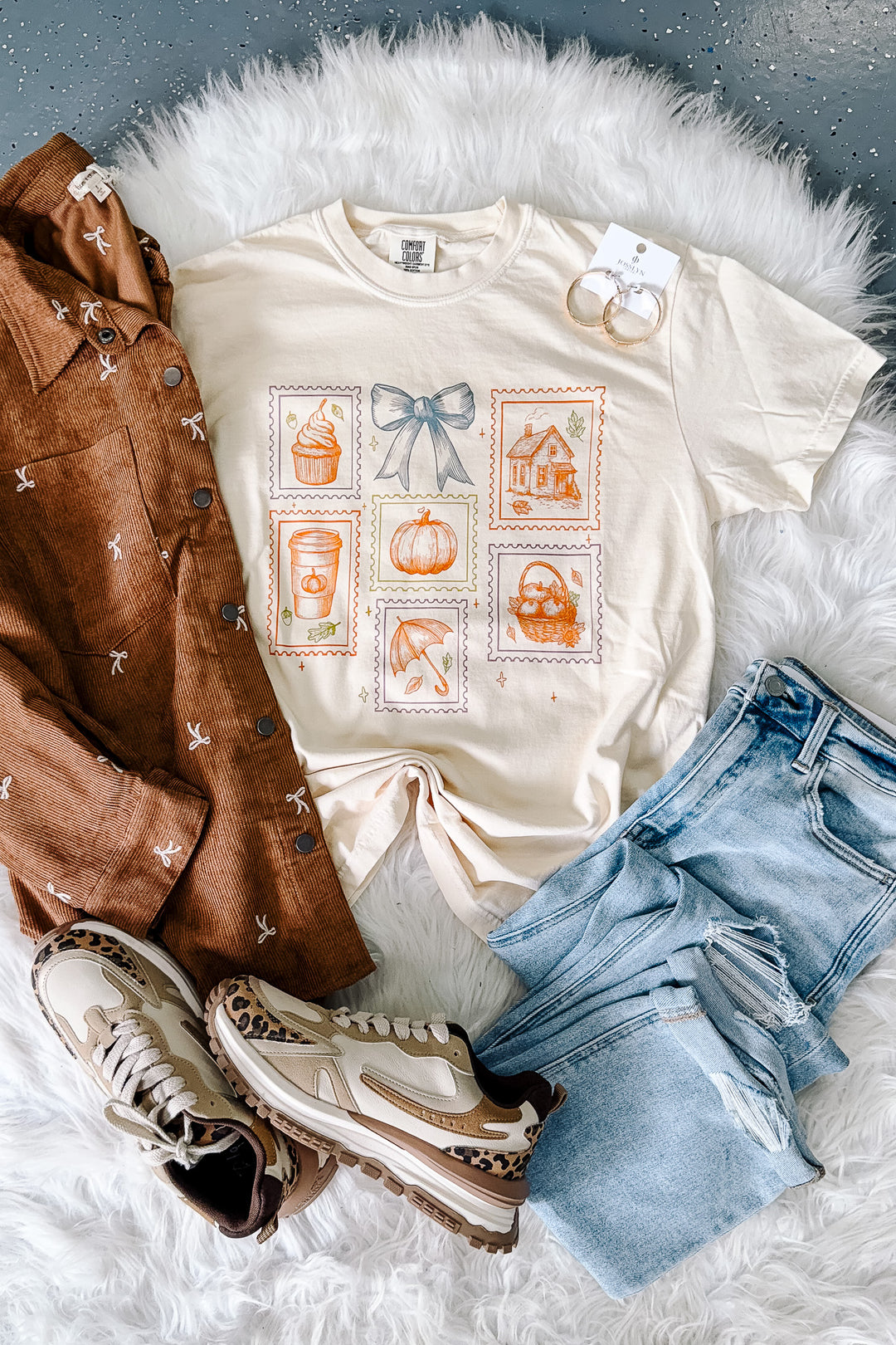 Fall Postage Stamps Graphic Tee - Ivory