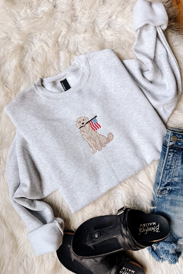 Patriotic Pup Crewneck Sweatshirt - Ash Grey