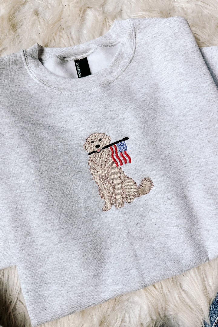Patriotic Pup Crewneck Sweatshirt - Ash Grey
