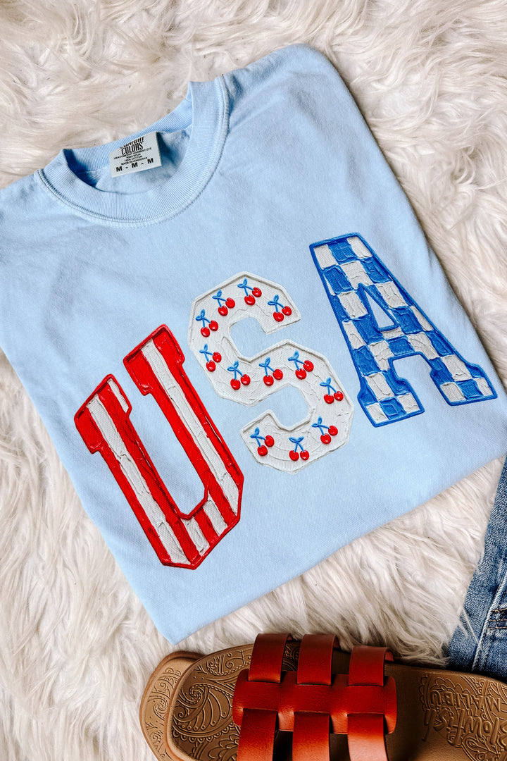 Painted Patriotic Cherry Graphic Tee - Hydrangea