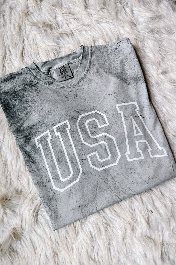 *DEAL* USA Outline Graphic Tee - Colorblast Smoke