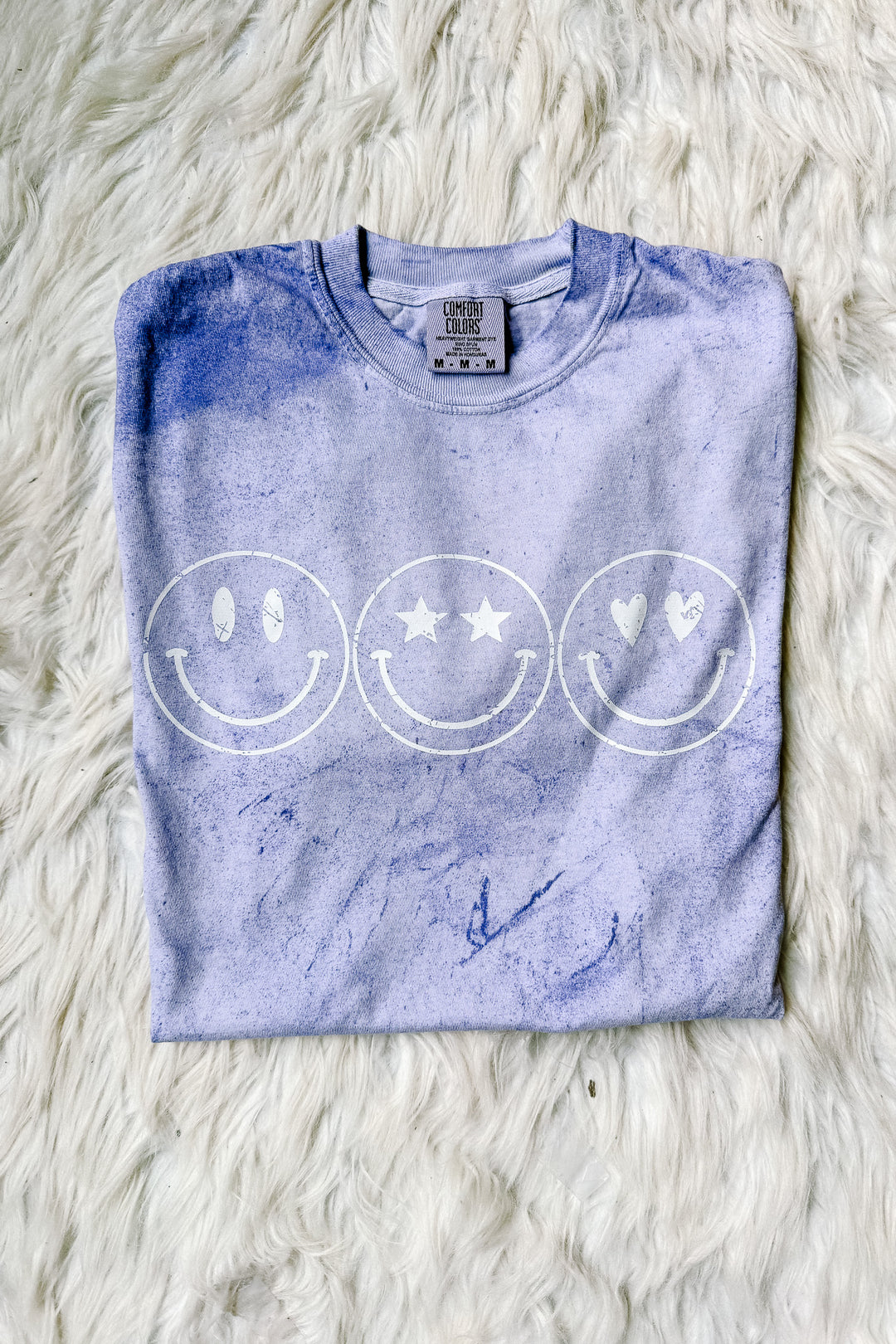 *DEAL* 3 Happy Faces Graphic Tee - Colorblast Amethyst