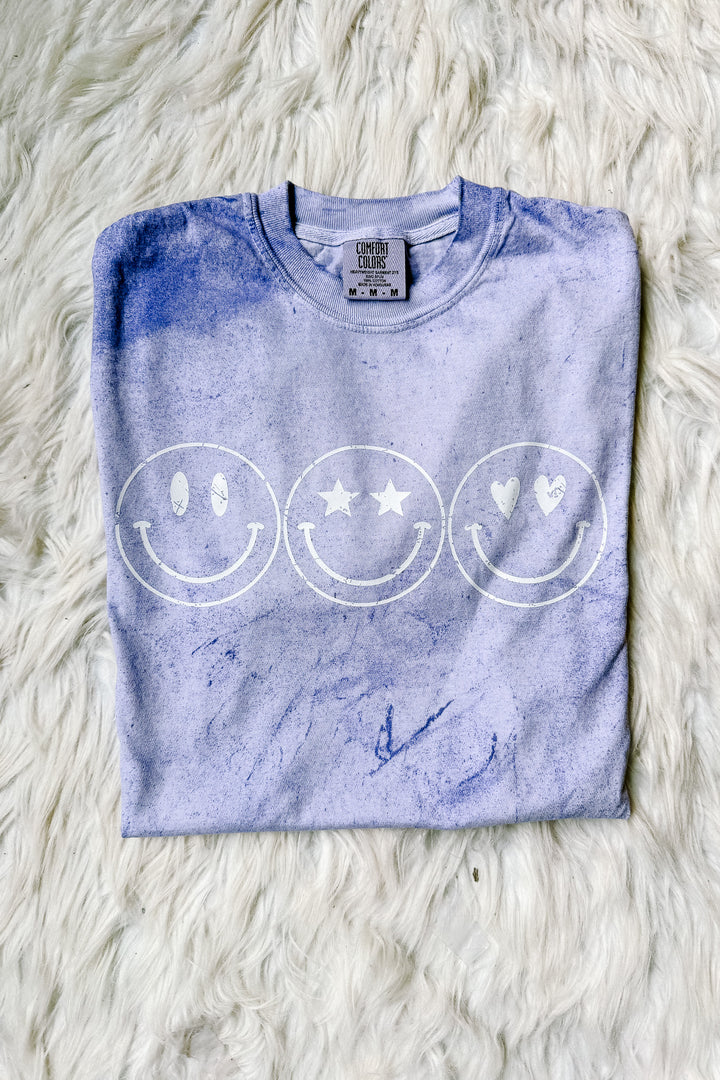 *DEAL* 3 Happy Faces Graphic Tee - Colorblast Amethyst