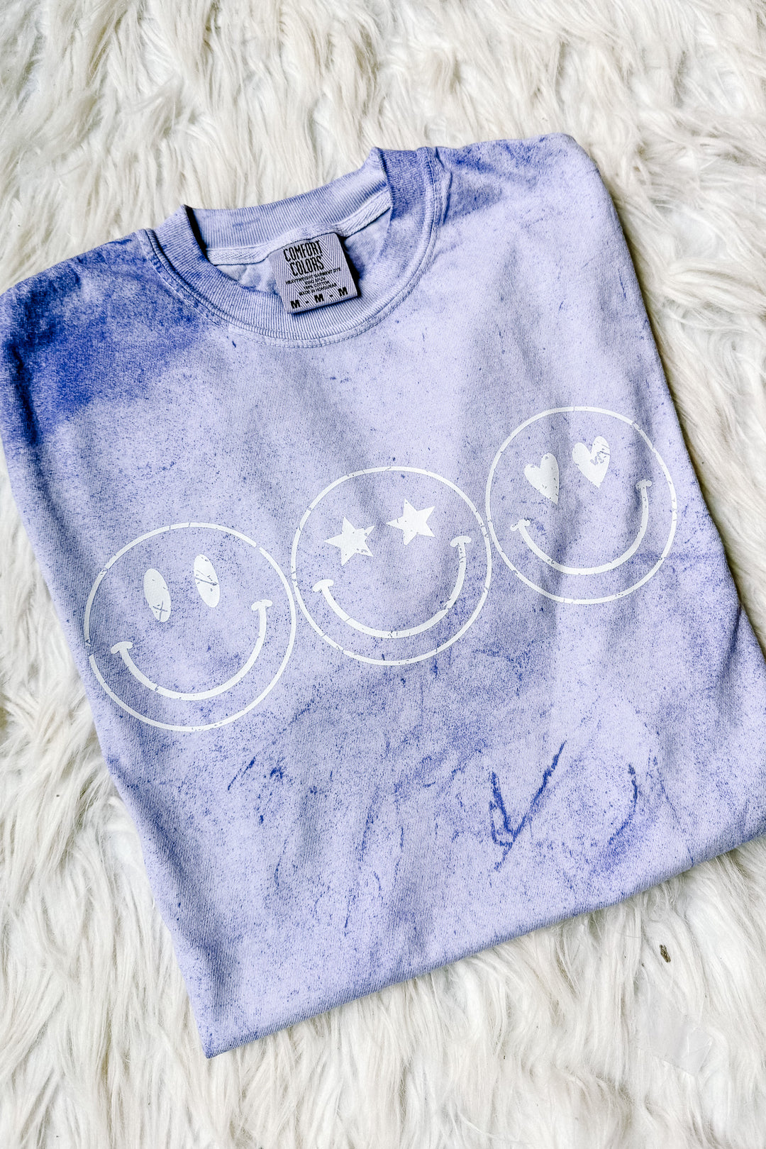 *DEAL* 3 Happy Faces Graphic Tee - Colorblast Amethyst