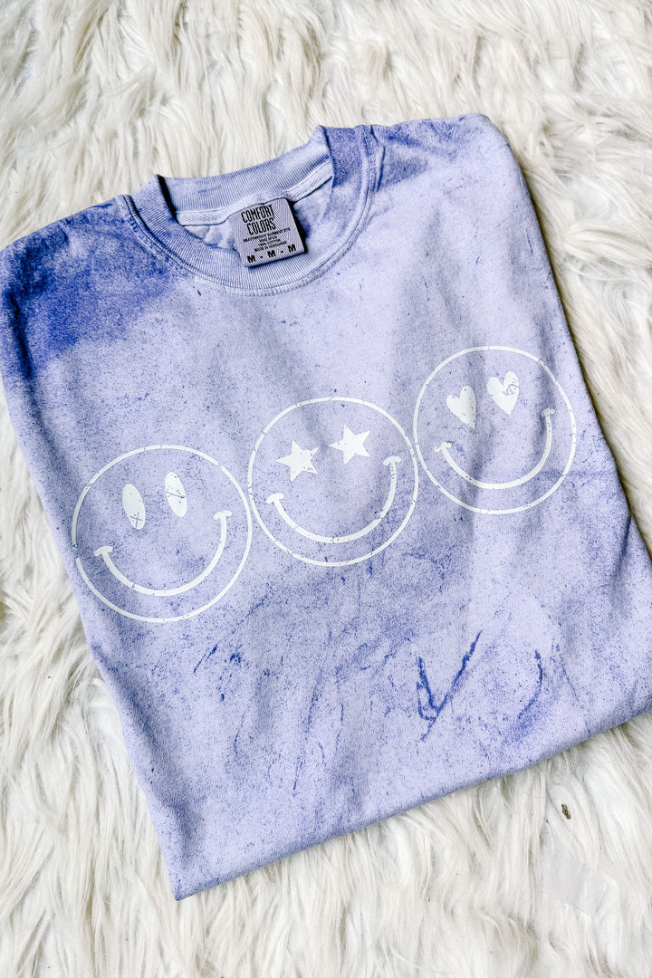 *DEAL* 3 Happy Faces Graphic Tee - Colorblast Amethyst