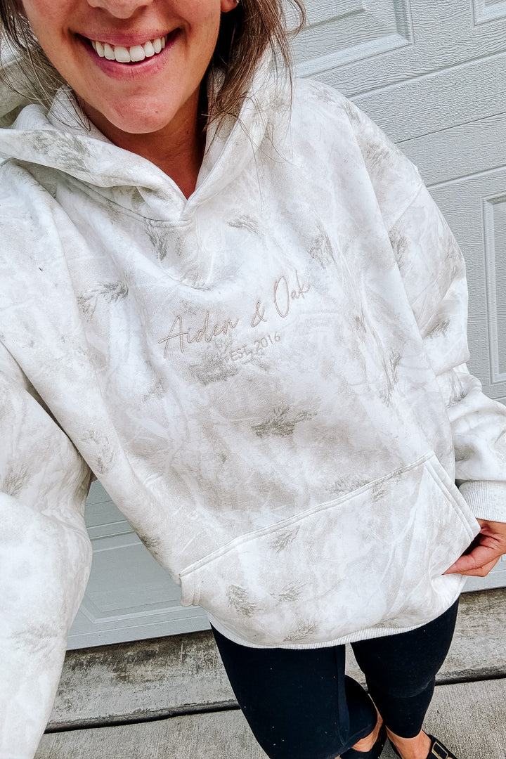A&O Embroidered Camo Hoodie - White Birch