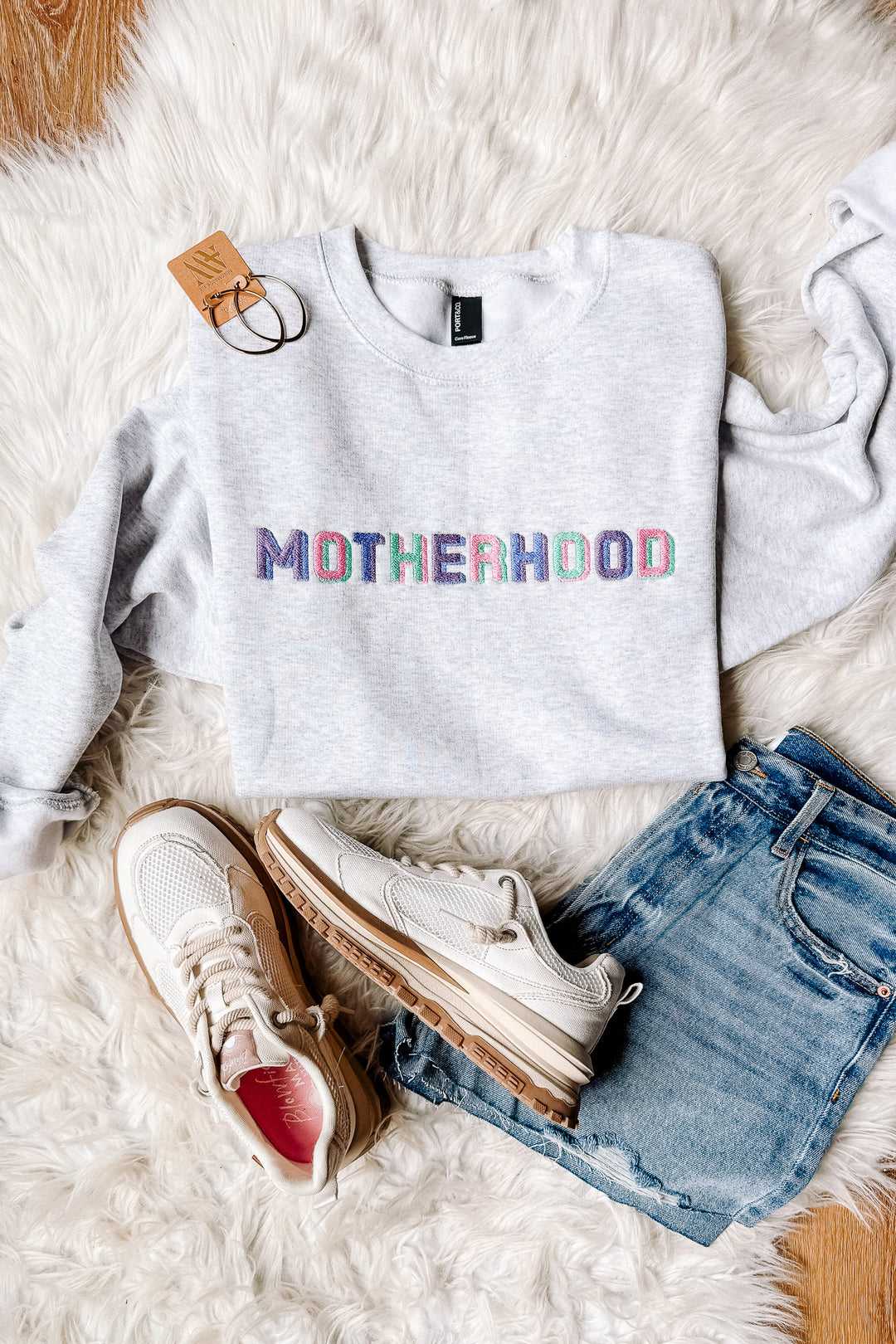 Block Letter Motherhood Crewneck Sweatshirt - Ash Grey