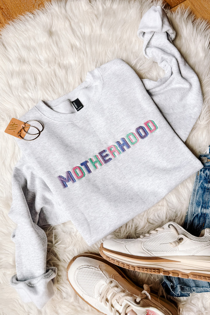 Block Letter Motherhood Crewneck Sweatshirt - Ash Grey