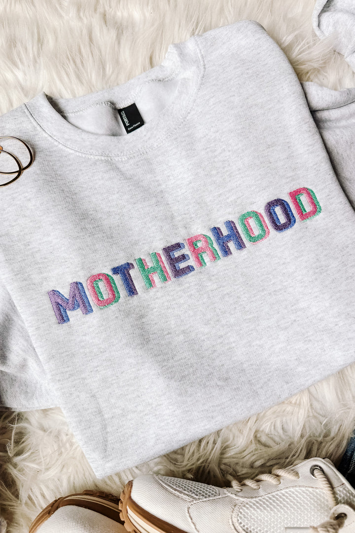 Block Letter Motherhood Crewneck Sweatshirt - Ash Grey