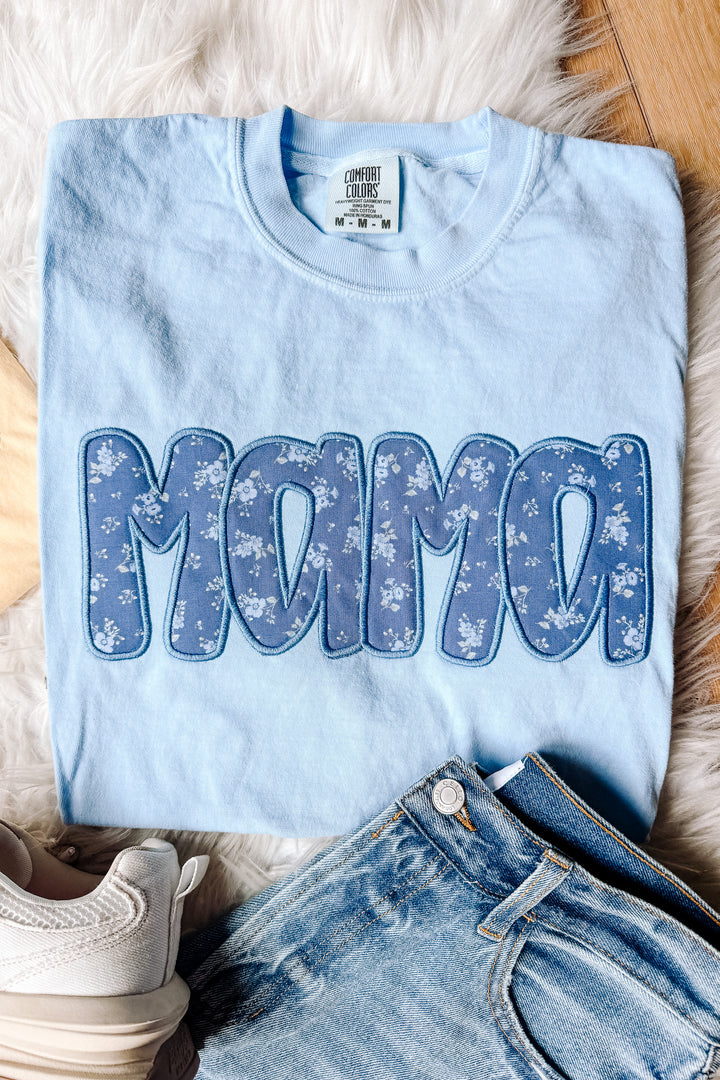 Mama Floral Appliqué Embroidered Graphic Tee - Multiple Colors