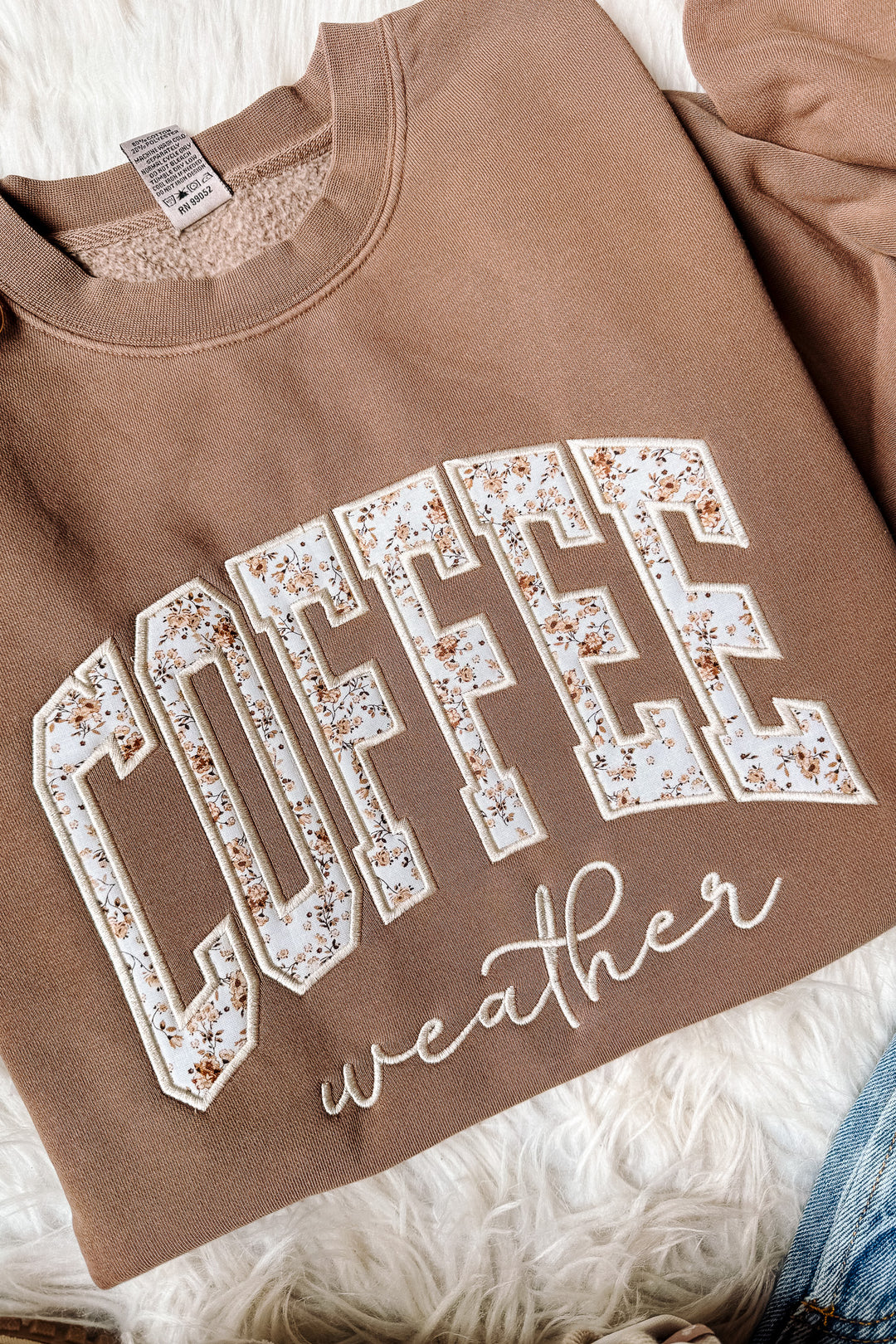 Coffee Weather Appliqué Embroidered Sweatshirt - Pigment Clay