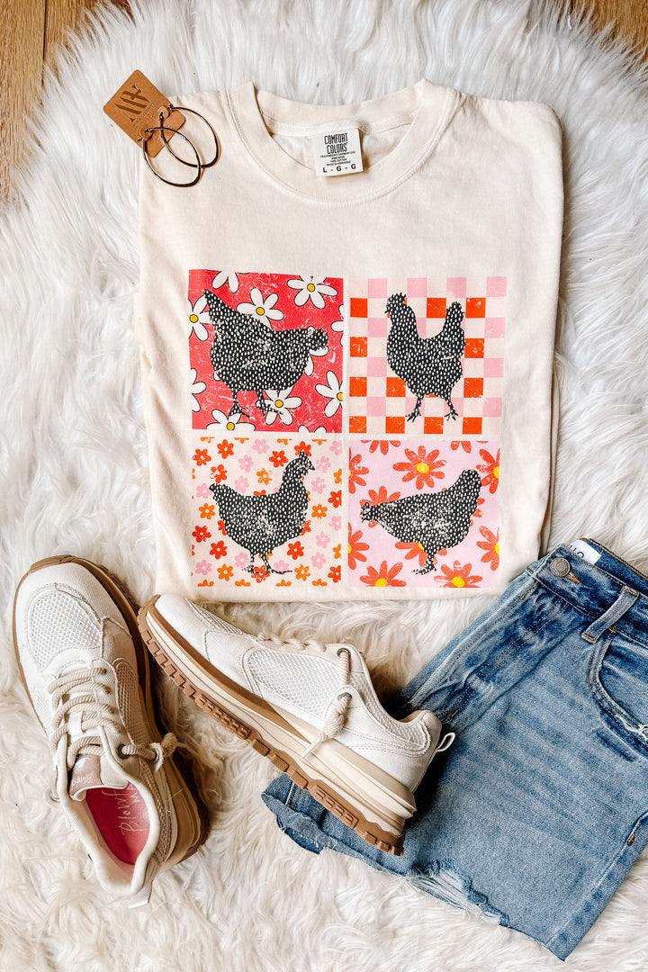Flower Funky Chickens Graphic Tee - Ivory