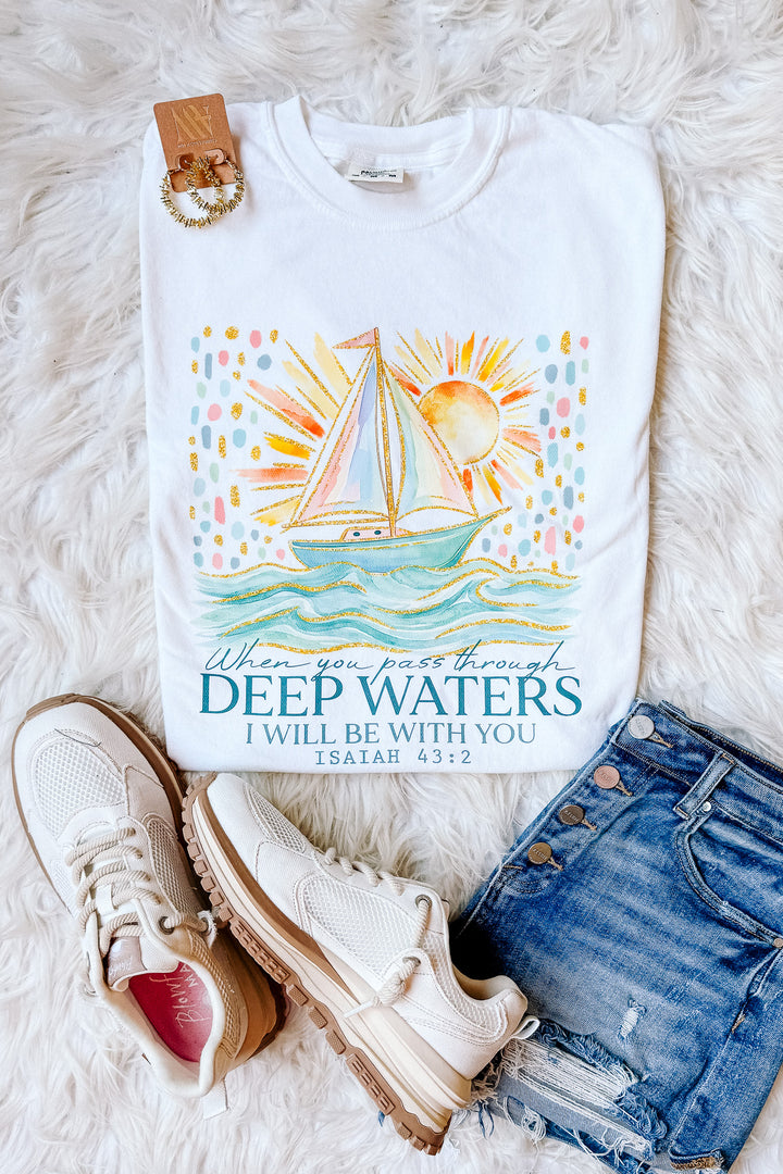 When You Pass Through Deep Waters Graphic Tee - White