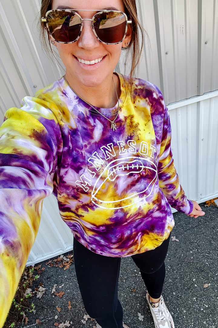 Minnesota Football Tie-Dye Crewneck Sweatshirt - Purple & Gold